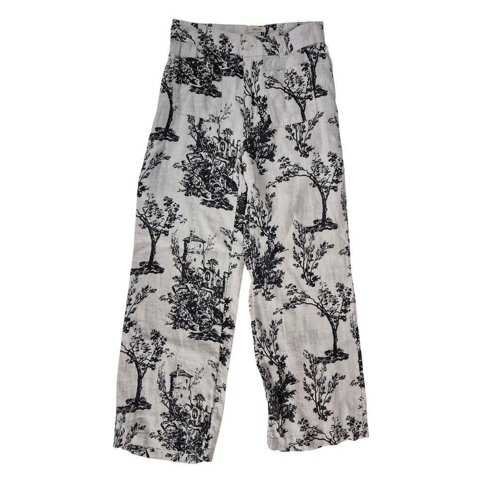 JOIE 100% Linen Wide Leg Gray/BLK Toile Printed Pants Casual Beach Resort 6 NWT